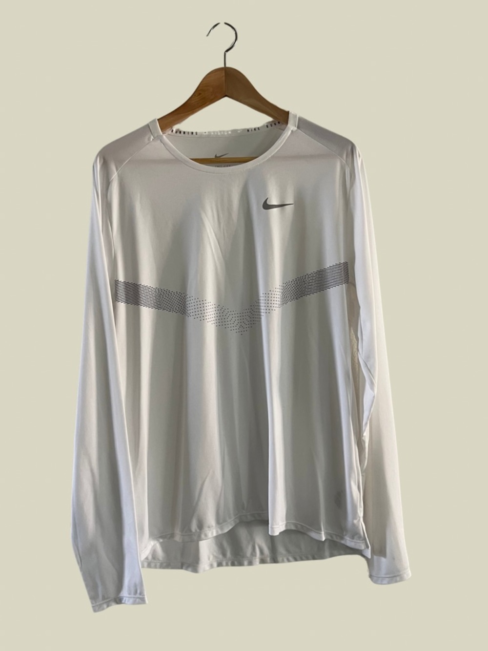 Nike White Long Sleeve Performance Tee with Gray Swoosh